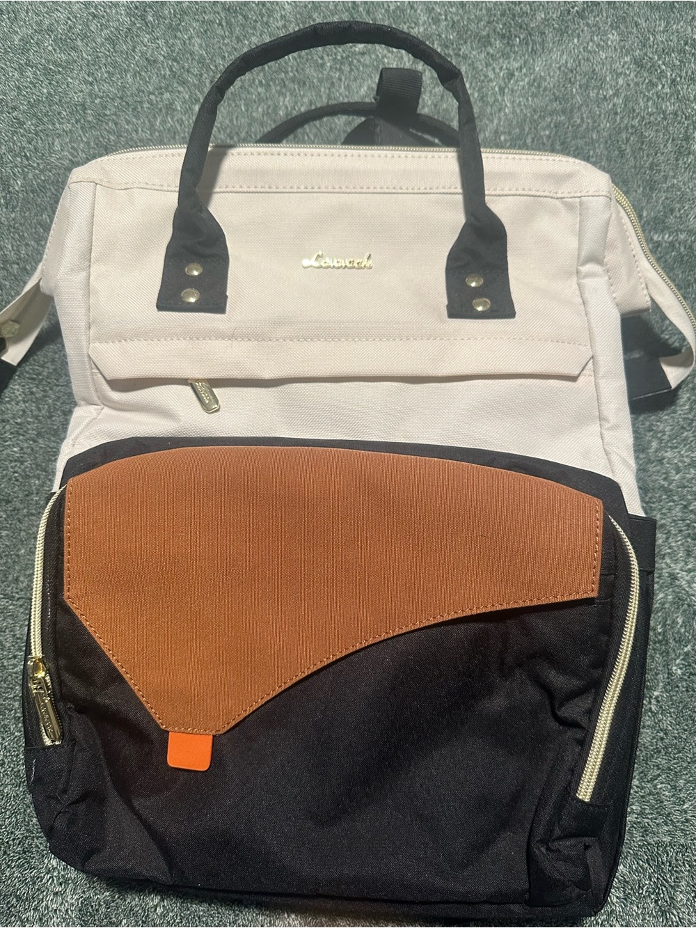 Casual Two-Tone Lovevook Backpack in Cream, Black & Brown